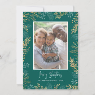Cartes Pour Fêtes Annuelles Gold Christmas Green sur Turquoise 2 Photo