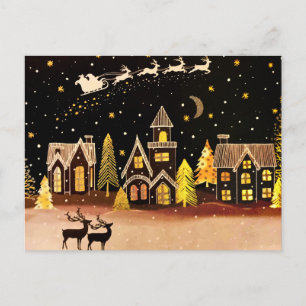 Cartes Pour Fêtes Annuelles Gold Christmas Village Deer Winter Night