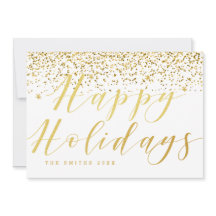 Gold Confetti Happy Holidays Card
