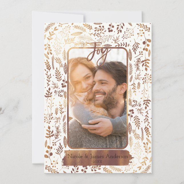 Cartes Pour Fêtes Annuelles Gold Copper Botanical Modern Glam Holiday Photo (Devant)