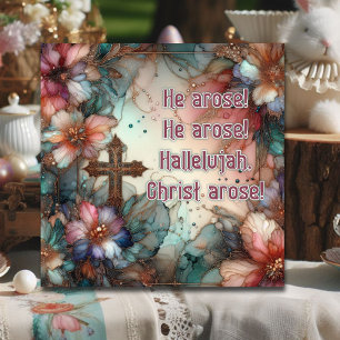 Cartes Pour Fêtes Annuelles Gold Cross Floral Aquarelle Hymne Christian Pâques