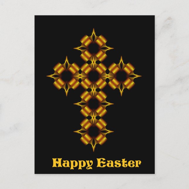 Cartes Pour Fêtes Annuelles Gold Cross Fractal Happy Pâques (Devant)