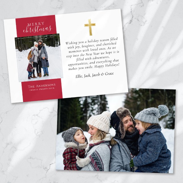 Cartes Pour Fêtes Annuelles Gold Cross Photo Joyeux Noël (Créateur téléchargé)