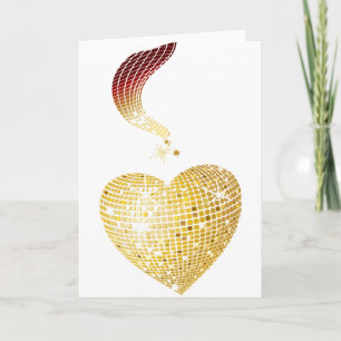 Cartes Pour Fêtes Annuelles Gold Disco Ball Heart
