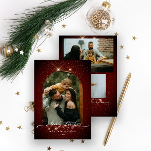 Cartes Pour Fêtes Annuelles Gold Dust 3-Photo Festive Rouge Joyeux Noël