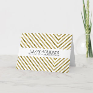 Cartes Pour Fêtes Annuelles Gold et White Chic Chevron Noël