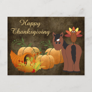 Cartes Pour Fêtes Annuelles Gold Fall Cute Cheval Brown et Turquie Thanksgivin