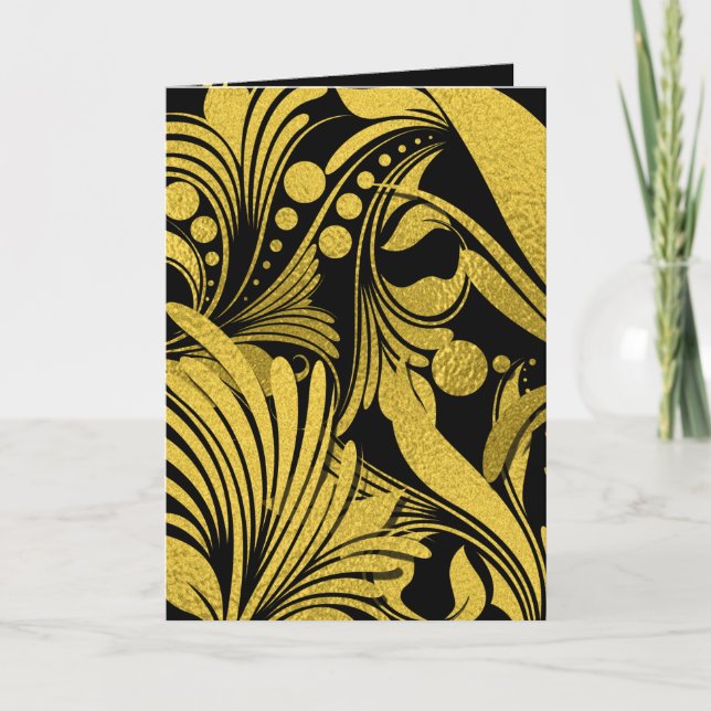 Cartes Pour Fêtes Annuelles Gold Faux Foil sur Black Elegant Nouvel An (Devant)