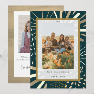 Cartes Pour Fêtes Annuelles Gold Fireworks Nuit Ciel 2 Photo Nouvel An