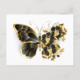 Cartes Pour Fêtes Annuelles Gold flower Butterfly with Black Orchid