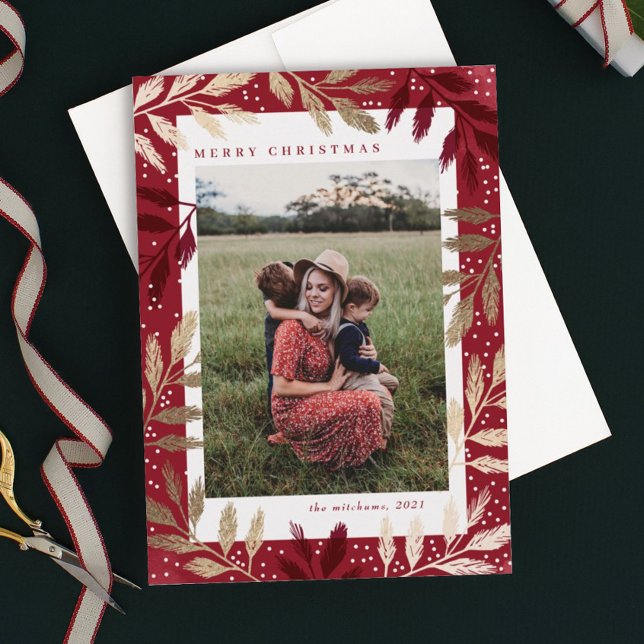 Cartes Pour Fêtes Annuelles Gold Foil Branches 3 Photo de Christmas (Elegant gold branch frame 3 photo christmas holiday card.)