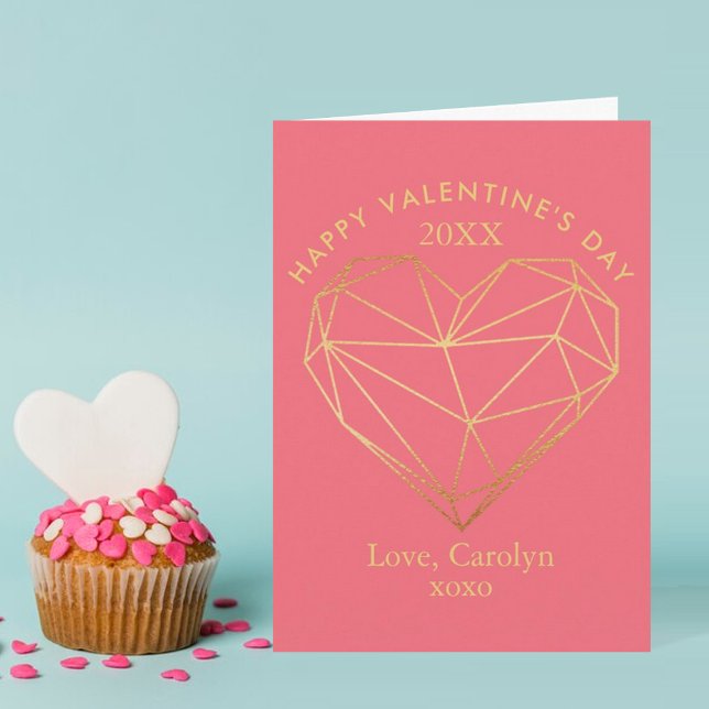 Cartes Pour Fêtes Annuelles Gold Foil Geometry Heart Photo Saint-Valentin (Créateur téléchargé)