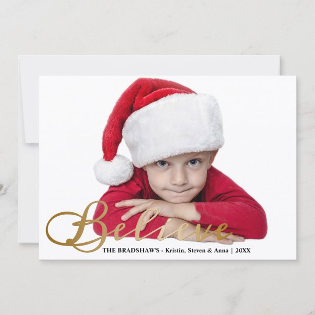 Cartes Pour Fêtes Annuelles Gold Foil-Look Croire photo de Noël (Devant)