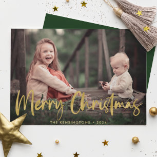 Cartes Pour Fêtes Annuelles Gold Foil Script Joyeux Noël Photo de vacances