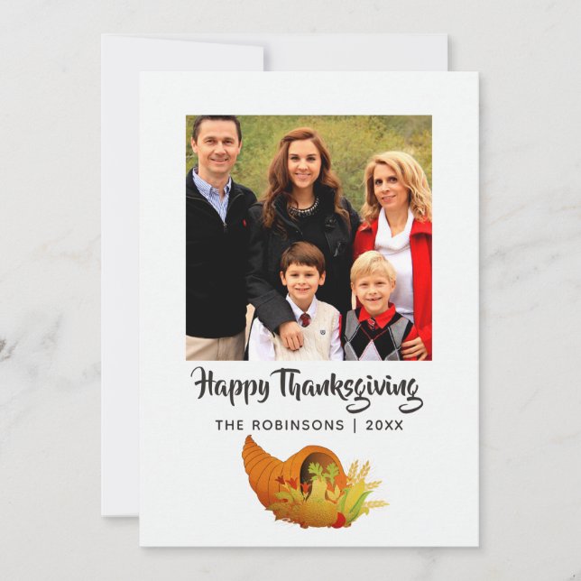 Cartes Pour Fêtes Annuelles Gold Foil Thanksgiving Family Photo (Devant)