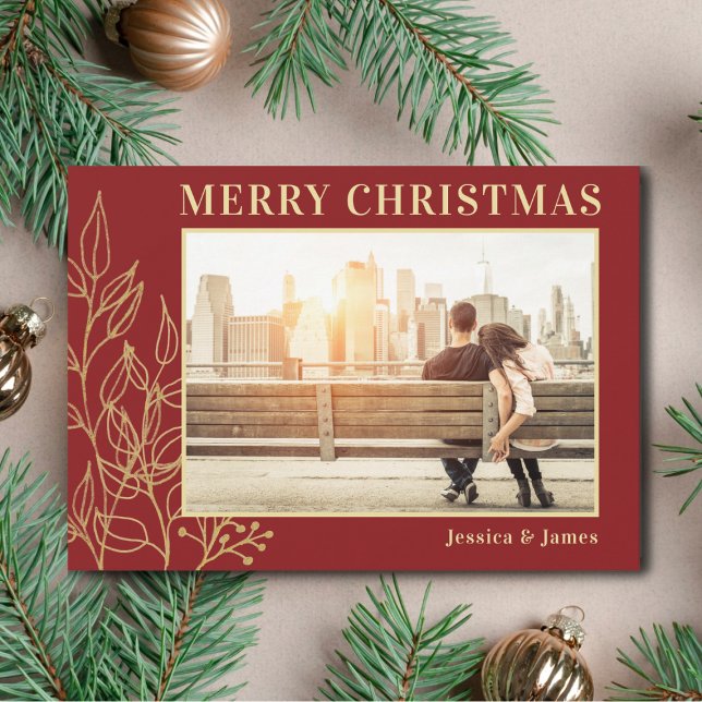 Cartes Pour Fêtes Annuelles Gold Folift Bourgogne Photo Joyeux Noël (Créateur téléchargé)