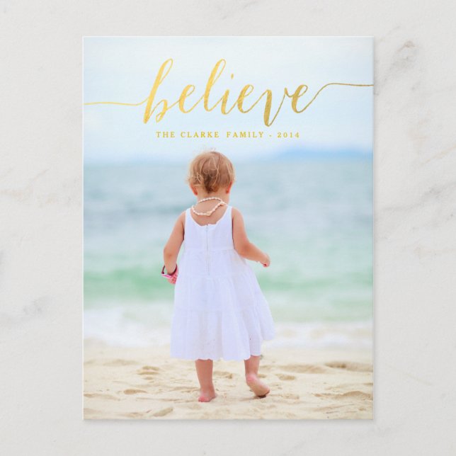Cartes Pour Fêtes Annuelles Gold Glam Believe Holiday Photo Postcard (Devant)