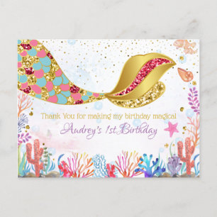 Cartes Pour Fêtes Annuelles Gold Glitter Mermaid Under The Sea Thank You Card