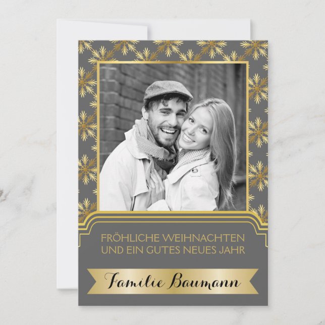 Cartes Pour Fêtes Annuelles Gold, Grey Snowflake Joyhe Noël (Devant)