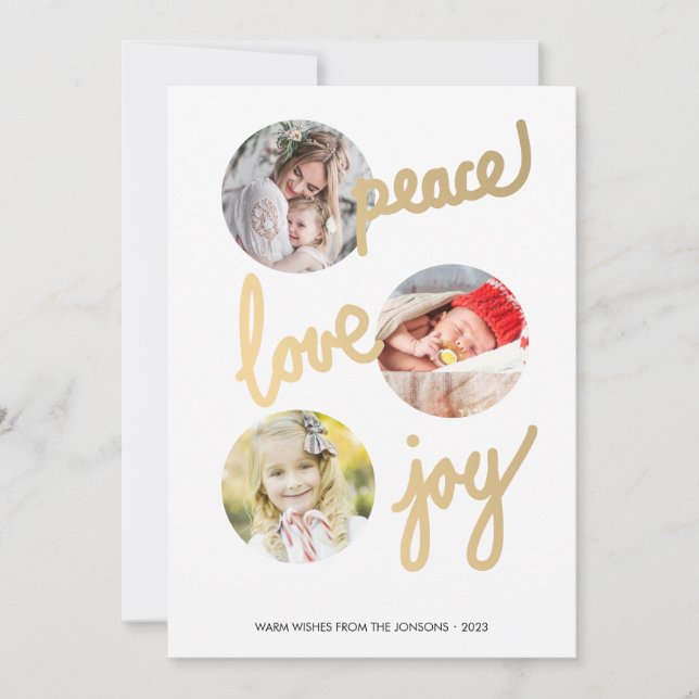 Cartes Pour Fêtes Annuelles Gold Hand Letted Holidays 3 Photo Collage Card (Devant)