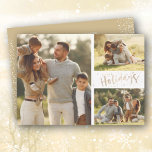 Cartes Pour Fêtes Annuelles Gold Happy Holidays Multiple Photo Collage<br><div class="desc">Célébrez les fêtes avec cette carte photo de Noël avec HAPPY HOLIDAYS et étoiles sur le devant et votre salutation personnelle sur le dos. *MODIFIEZ LA COULEUR au dos de la carte pour qu'elle corresponde à votre photo. Sélectionnez Matte pour le papier le plus lourd et High Definition pour une...</div>