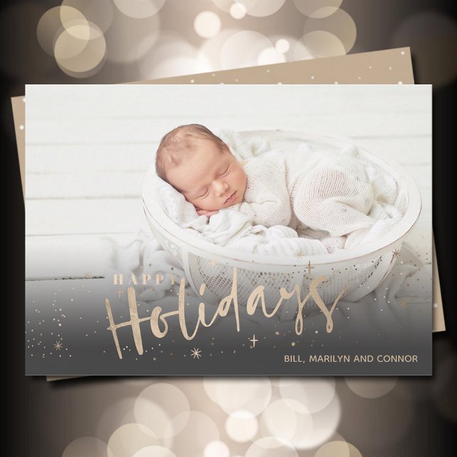Cartes Pour Fêtes Annuelles Gold Happy Holidays Photo Annonces de naissance (Créateur téléchargé)