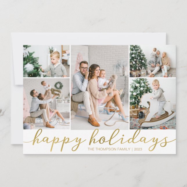 Cartes Pour Fêtes Annuelles Gold Happy Holidays Photo ChristCard Cinq photos (Devant)