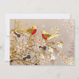 Cartes Pour Fêtes Annuelles Gold hiver Oiseaux de neige Pays Noël