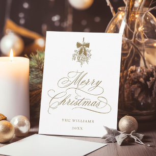 Cartes Pour Fêtes Annuelles Gold Holly Berry Bouquet Romantique Photo de Noël