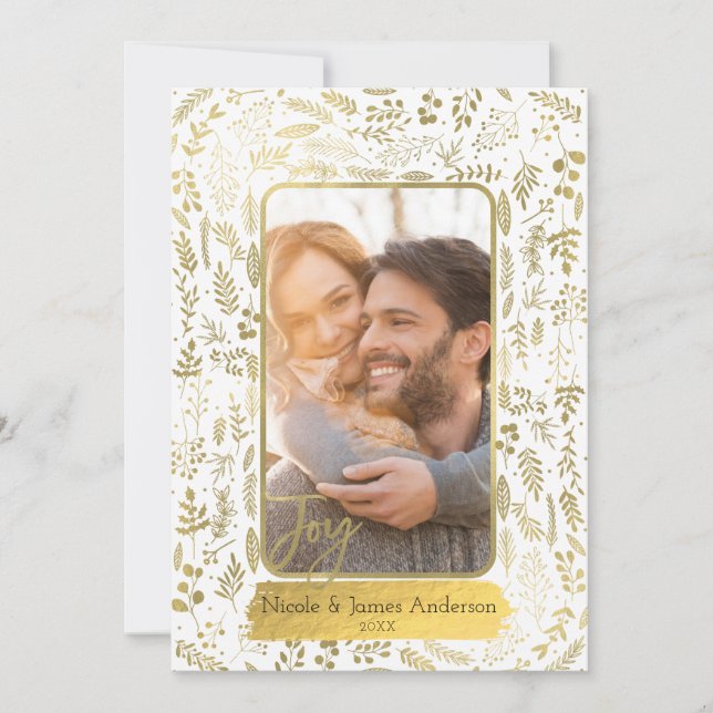 Cartes Pour Fêtes Annuelles Gold Joy Foil Botanique Moderne Glam Photo de vaca (Devant)