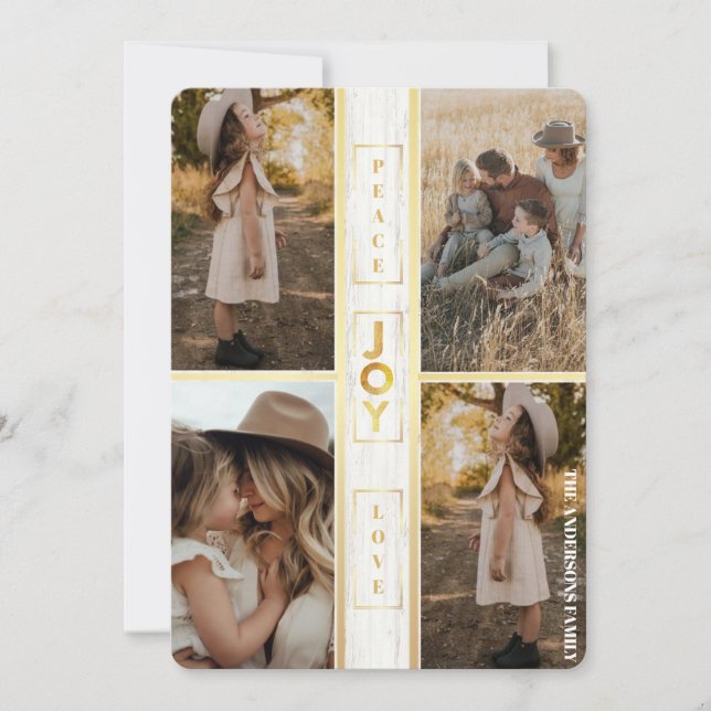 Cartes Pour Fêtes Annuelles    Gold Joy Peace Love 4 Photo Collage Holiday  (Devant)