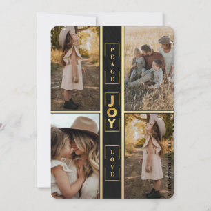 Cartes Pour Fêtes Annuelles Gold Joy Peace Love 4 Photo Collage Holiday