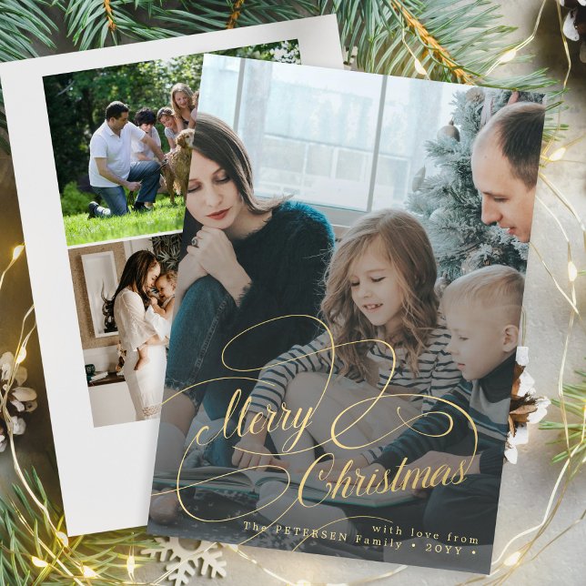 Cartes Pour Fêtes Annuelles Gold Joyeux Noël 4 photo collage (Créateur téléchargé)