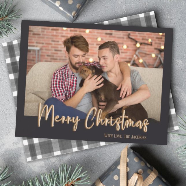 Cartes Pour Fêtes Annuelles Gold Joyeux Noël Bulles Lettres Plaid Noir (Créateur téléchargé)