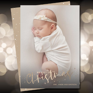 Cartes Pour Fêtes Annuelles Gold Joyeux Noël Photo Annonces de naissance