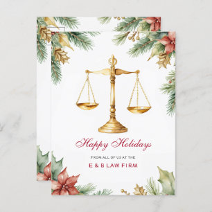 Cartes Pour Fêtes Annuelles Gold Justice Scale Holly Pine Lawyer Christmas