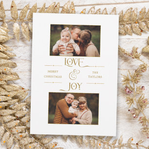 Cartes Pour Fêtes Annuelles Gold Love & Joy Typography 2-Photo