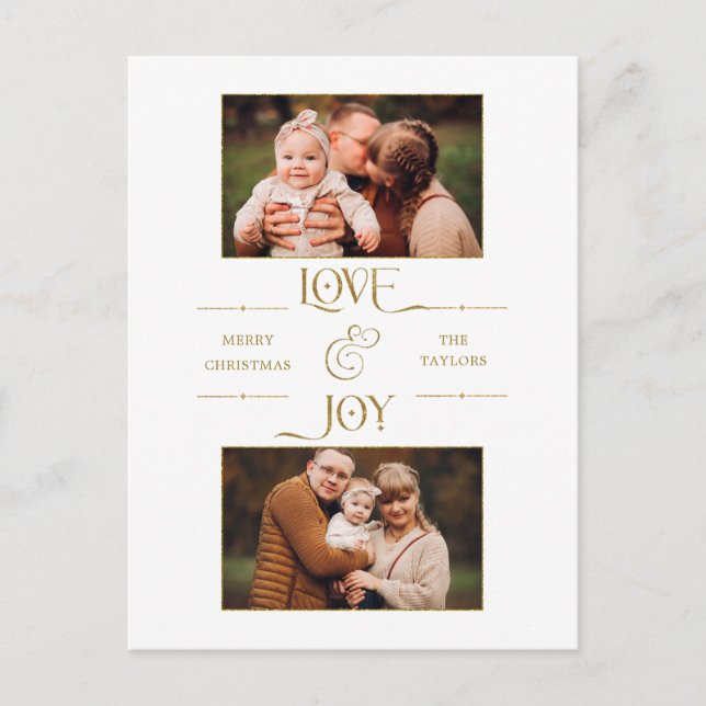 Cartes Pour Fêtes Annuelles Gold Love & Joy Typography 2-Photo (Devant)