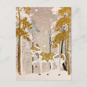 Cartes Pour Fêtes Annuelles Gold Magique Forêt de neige Unicorn Nature