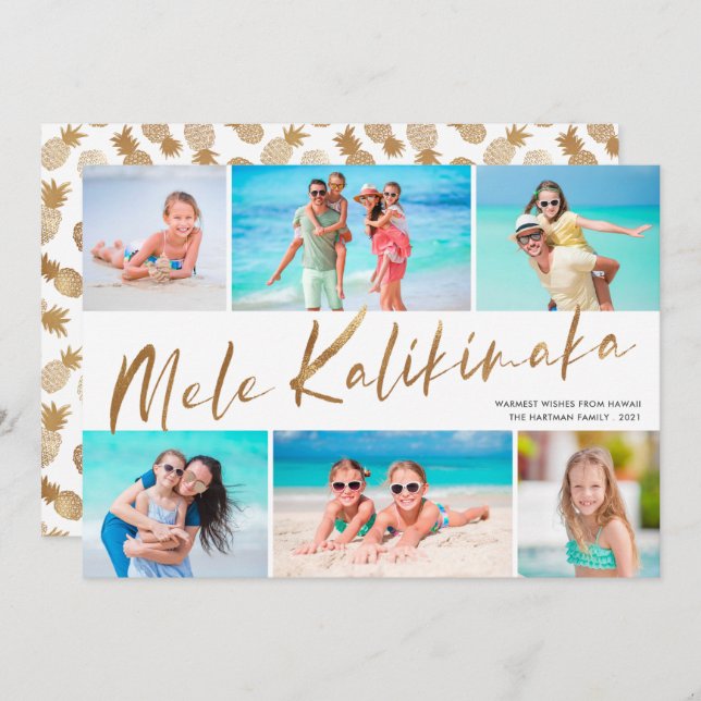 Cartes Pour Fêtes Annuelles Gold Mele Kalikimaka 6 Collage de photos Noël Ho (Devant / Derrière)