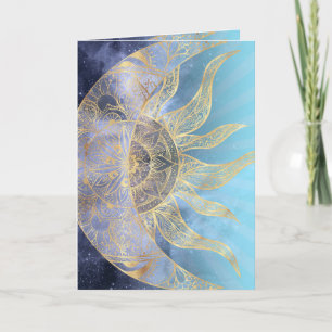 Cartes Pour Fêtes Annuelles Gold Moon Sun Mandala Celestial Design