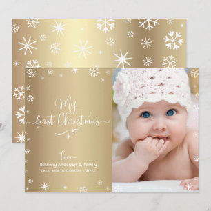 Cartes Pour Fêtes Annuelles Gold My First Christmas Baby Photo Snowflakes Chic