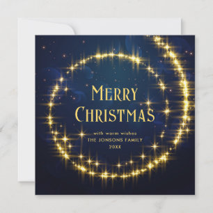 Cartes Pour Fêtes Annuelles Gold Navy Blue Sparkle Lights Étoiles de Noël