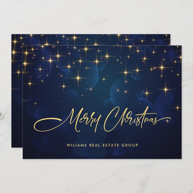 Cartes Pour Fêtes Annuelles Gold Navy éclats Noël d'entreprise (Devant / Derrière)
