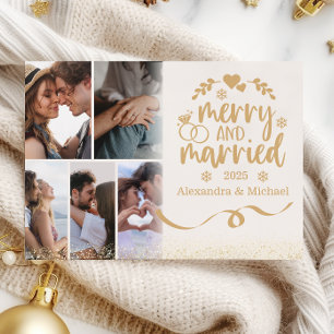 Cartes Pour Fêtes Annuelles Gold Parties scintillant 6 Photo Merry & Married