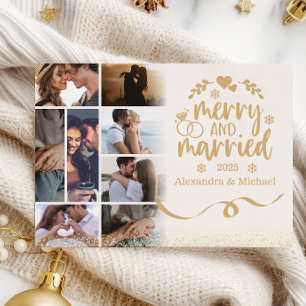 Cartes Pour Fêtes Annuelles Gold Parties scintillant 8 Photo Merry & Married