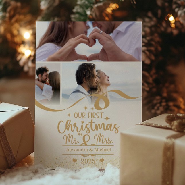 Cartes Pour Fêtes Annuelles Gold Parties scintillant First Christmas 6 Photo (Créateur téléchargé)