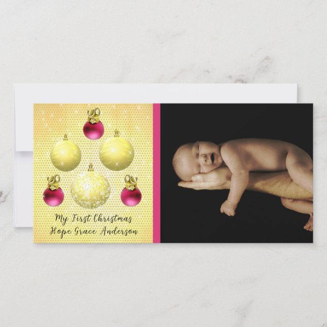 Cartes Pour Fêtes Annuelles Gold & Plum Ornaments My 1st Christmas Baby Photo (Devant)