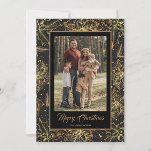 Cartes Pour Fêtes Annuelles Gold Poinsettias Black Christmas Photo