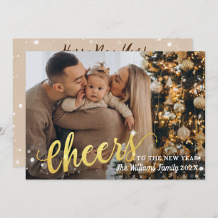 Cartes Pour Fêtes Annuelles Gold Script 3 Photo Cheers to the New Year Linen